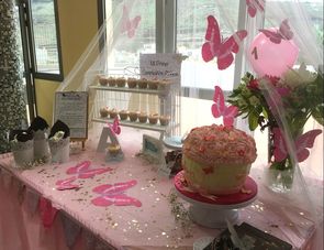 Mesa dulce mega cupcake y mariposas